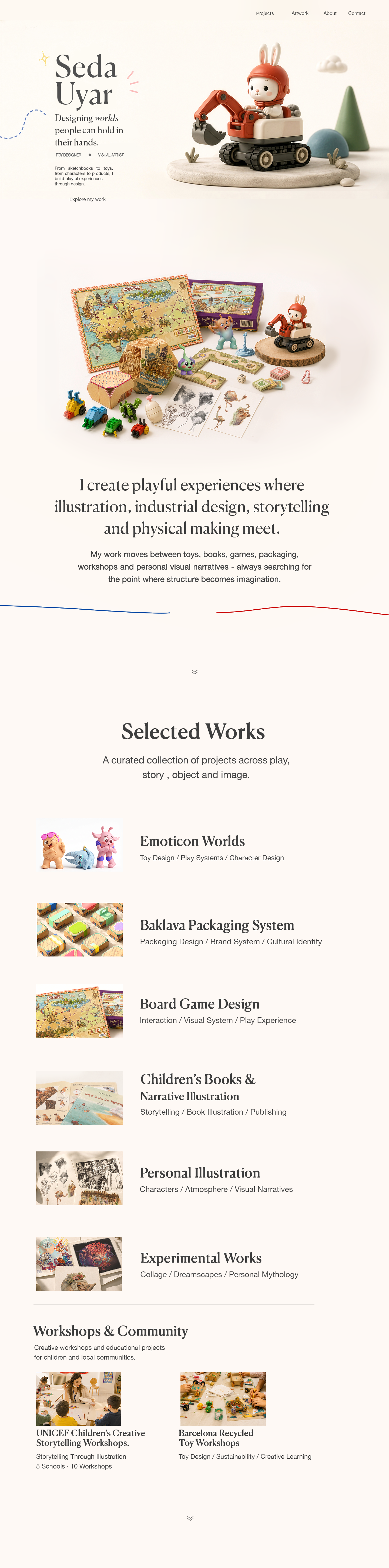 Seda Uyar portfolio homepage, creative statement, selected works and workshops.